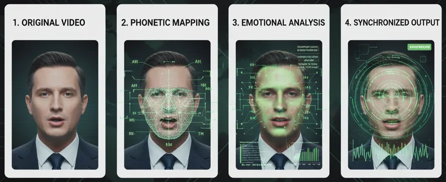 Technical breakdown of AI lip sync translation processing stages