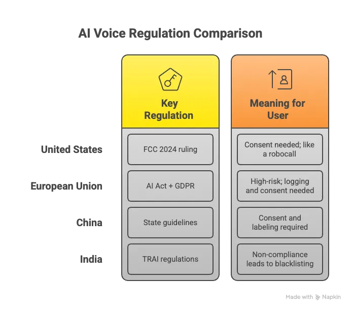 Comparison of AI voice regulation across four major regions
